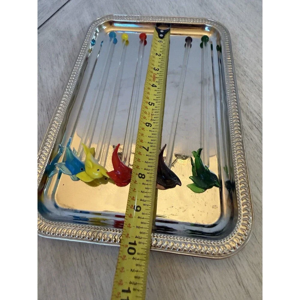 5 Murano Style Hand Blown Glass Dolphin Cocktail Stirrer Swizzle Stick Vintage